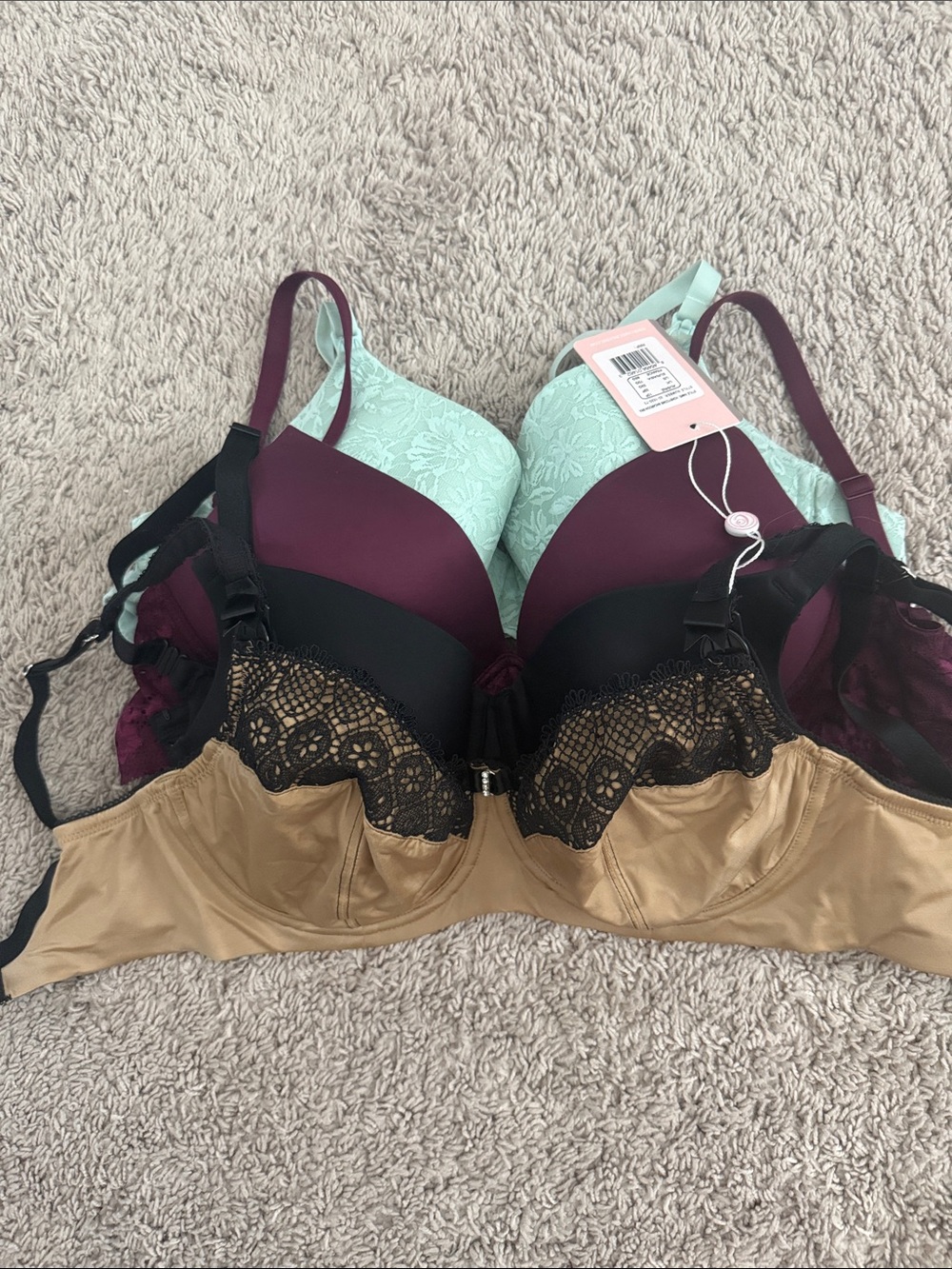 Women's Mixed-Color Lace & Smooth Nursing Bras Pack - Mint, Burgundy, Black, Tan